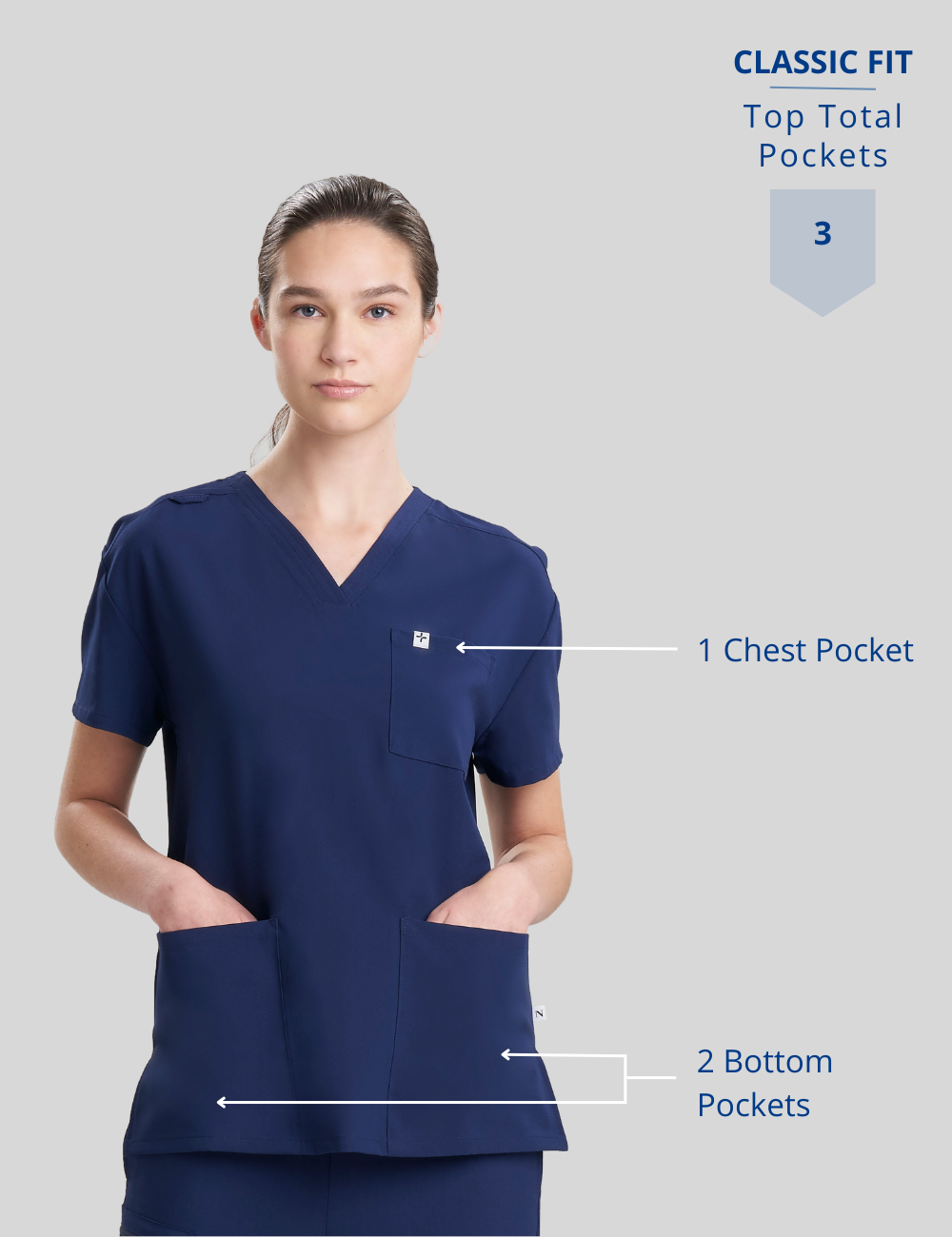 Womens Classic Scrub Top -  Navy