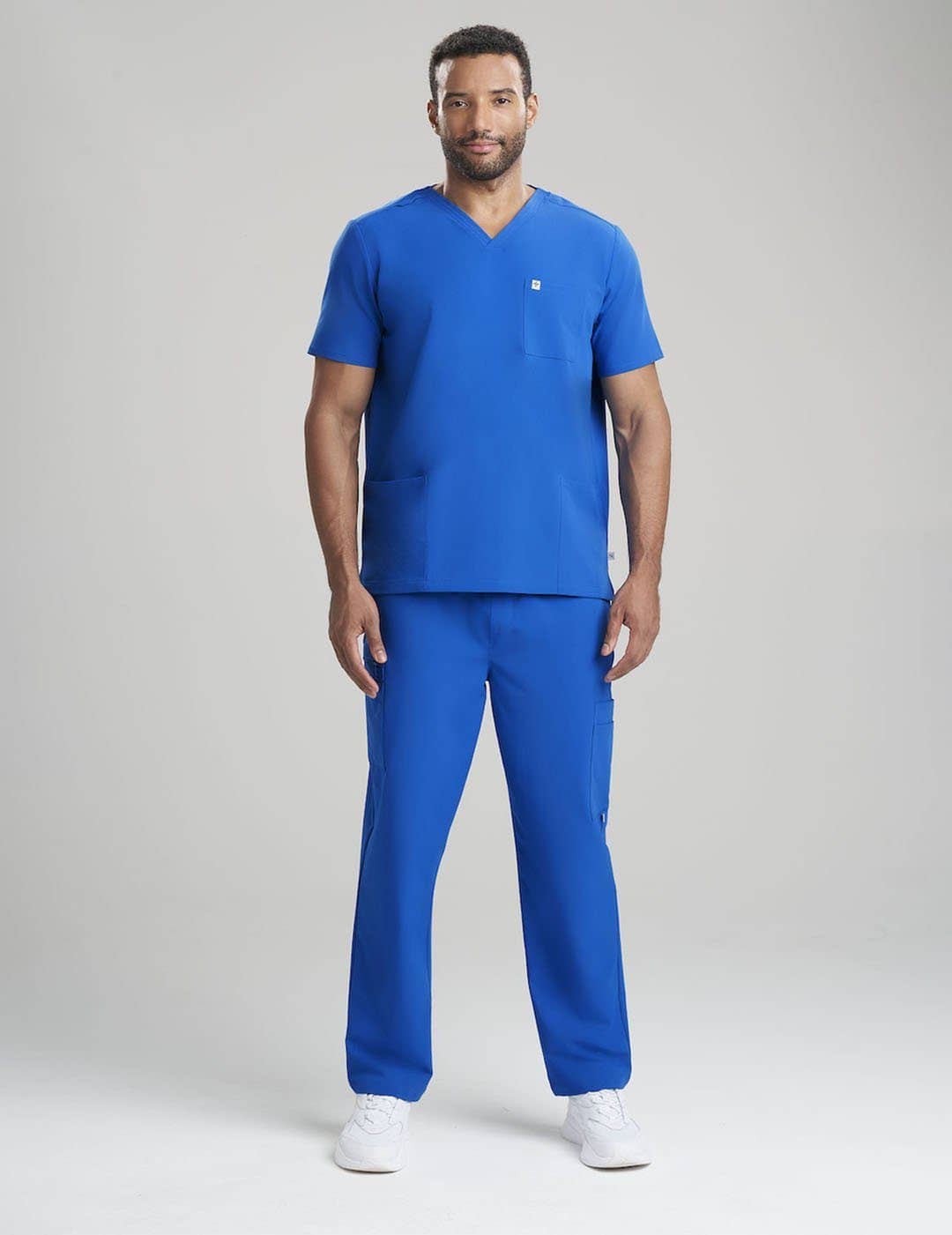 Ceil blue limited edition men&#39;s scrub top, featuring a sleek V-neck design and functional pocket layout