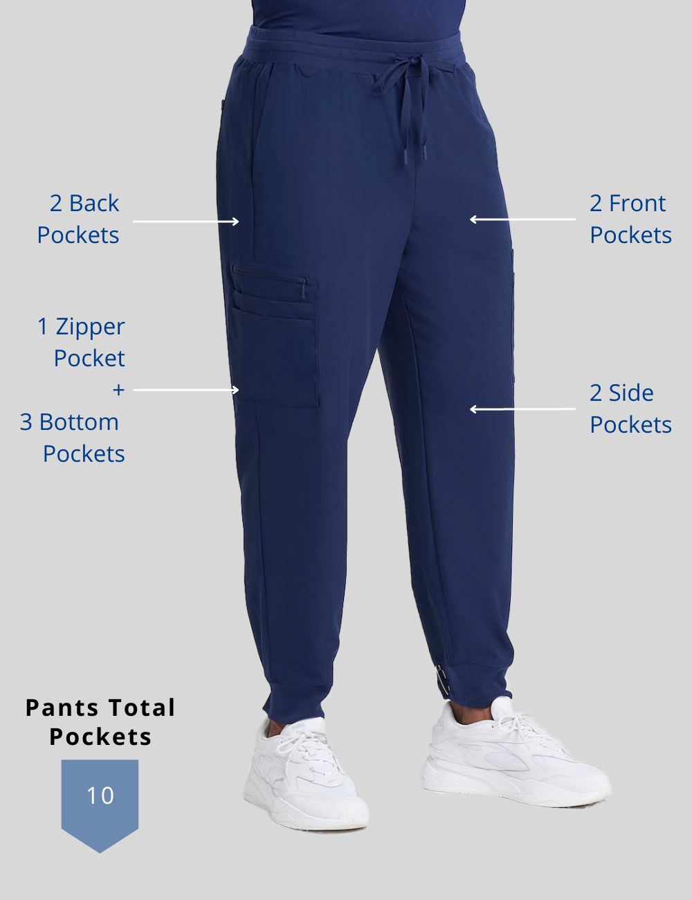 Stylish ceil jogger scrub pants for men, featuring ten pockets for professional functionality.